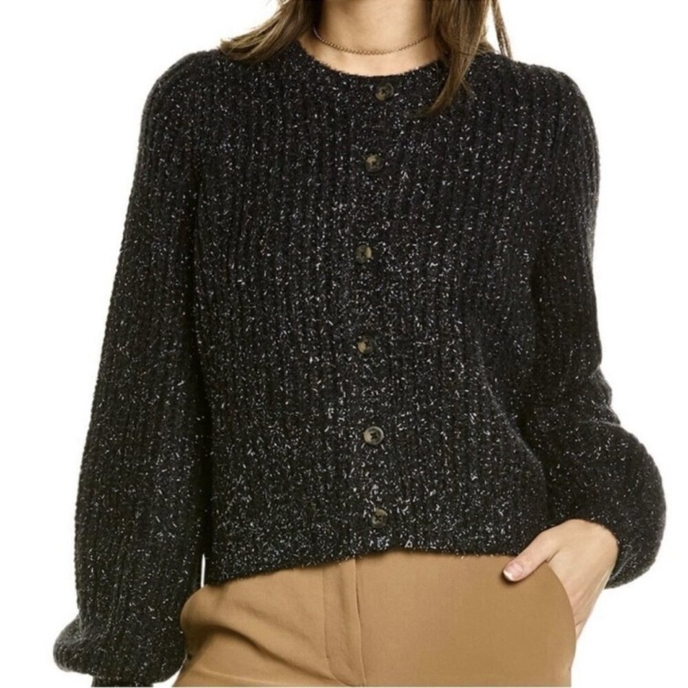 Boden Black Metallic Chunky Knit Cardigan Sweater Wool Blend Women’s Size US 10
